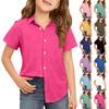 Summer Girls' Short Sleeve Blouse School Uniform Button-Up Shirt Kids Summer School Uniform Button Down Shirt