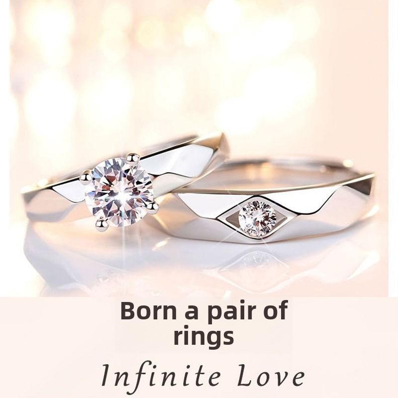 Version Korean Of Men Fashion And Women Couples Ring Live Platinum Plated Wedding Light Luxury Zircon Ring Valentines Day Gift