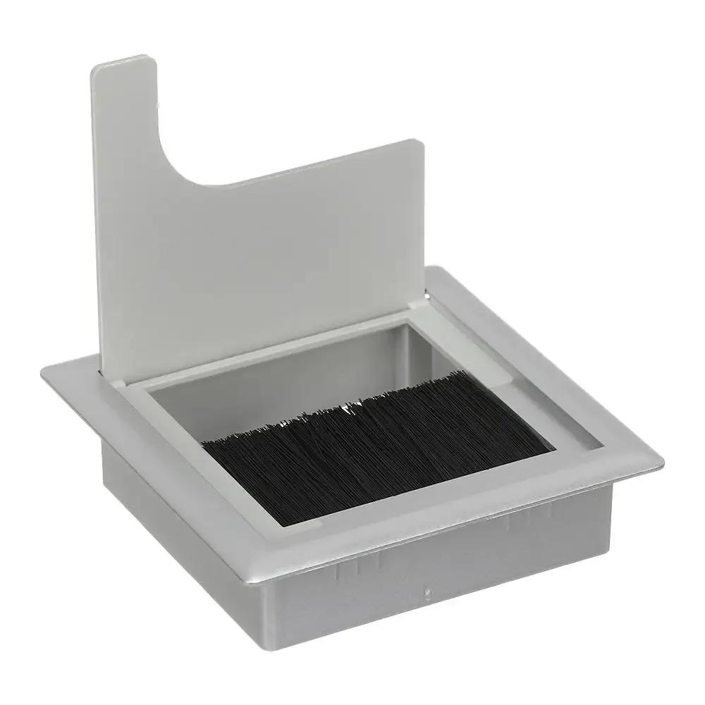Aluminum Alloy Rectangle Desk Wire Hole Cover Table Outlet Port Computer Desk Cable Grommet Hole Holder with Black Brush
