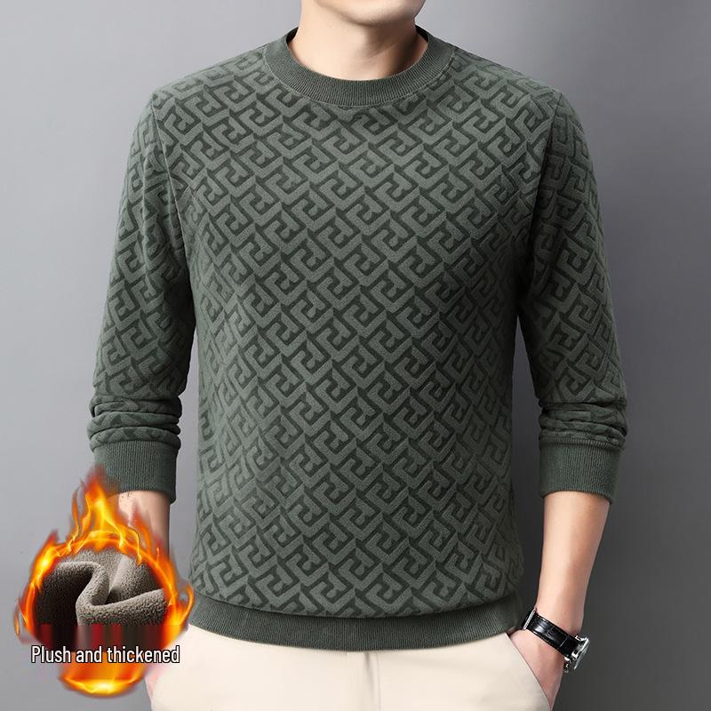 Men s Winter Thick Fleece Round Neck Pullover Sweatshirt - Warm Base Layer for Middle-Aged Men XL