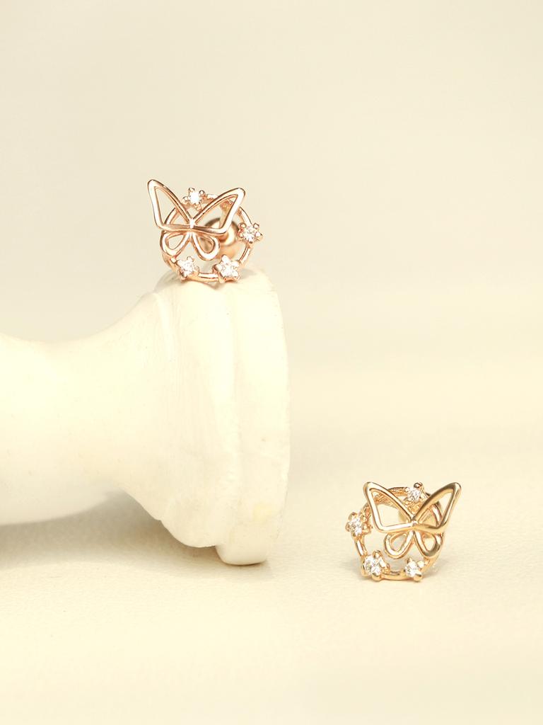 Minimalpiercing 14K Circle Cubic Butterfly Piercing Earrings