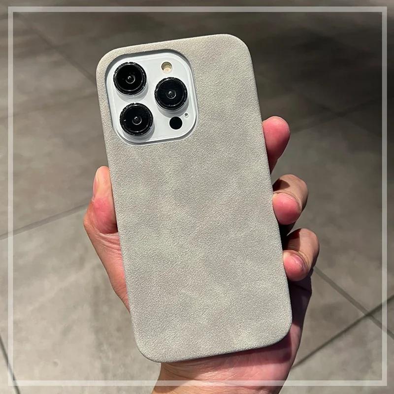 Luxus-Wildleder-Leder-Handyhülle für iPhone 16 15 Pro Max Plus 14 13 12 11 Hüllen Matte Silikon Weiche Stoßfeste Abdeckung Mode