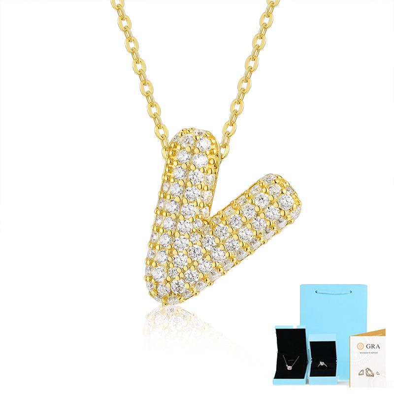 Letter Pendant Necklace 925 Silver Plated 18K Gold Collarbone Chain Fashionable Versatile Moissanite Chain