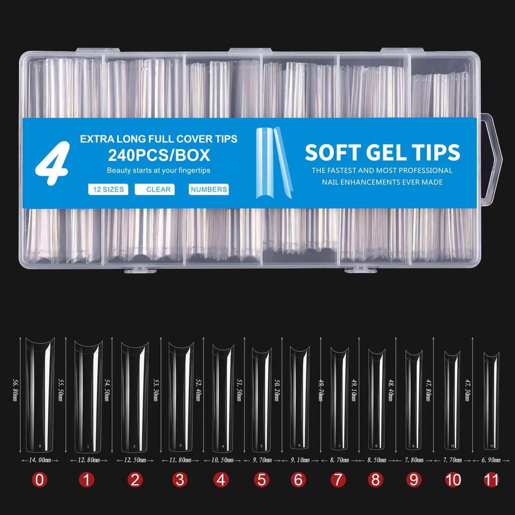 240-teiliges Transparentes XXXL Spitzes Nagelkunst-Set: Superlange künstliche Nägel im Denim-Design