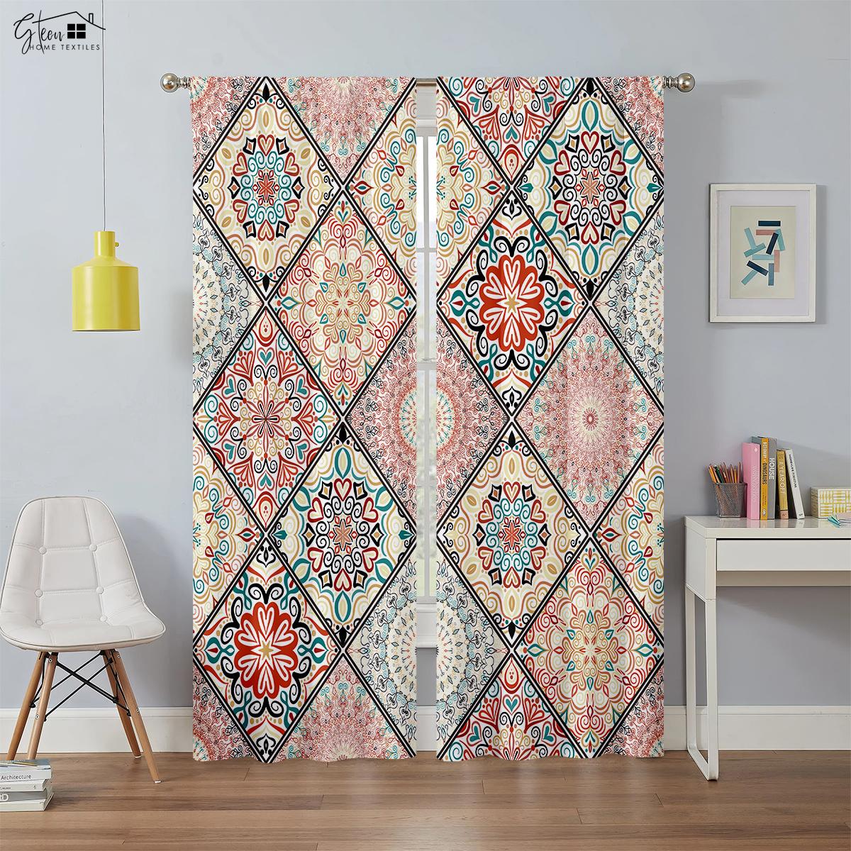 

2 шт. в упаковке, цветные шторы в клетку в стиле бохо, подходят для спальни, гостиной, кабинета, декоративные шторы W120xH270(CM)x2PCS&Rod pocket