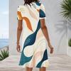 Women Plus Size Round Neck Short Sleeve Printed A Line Midi Dress