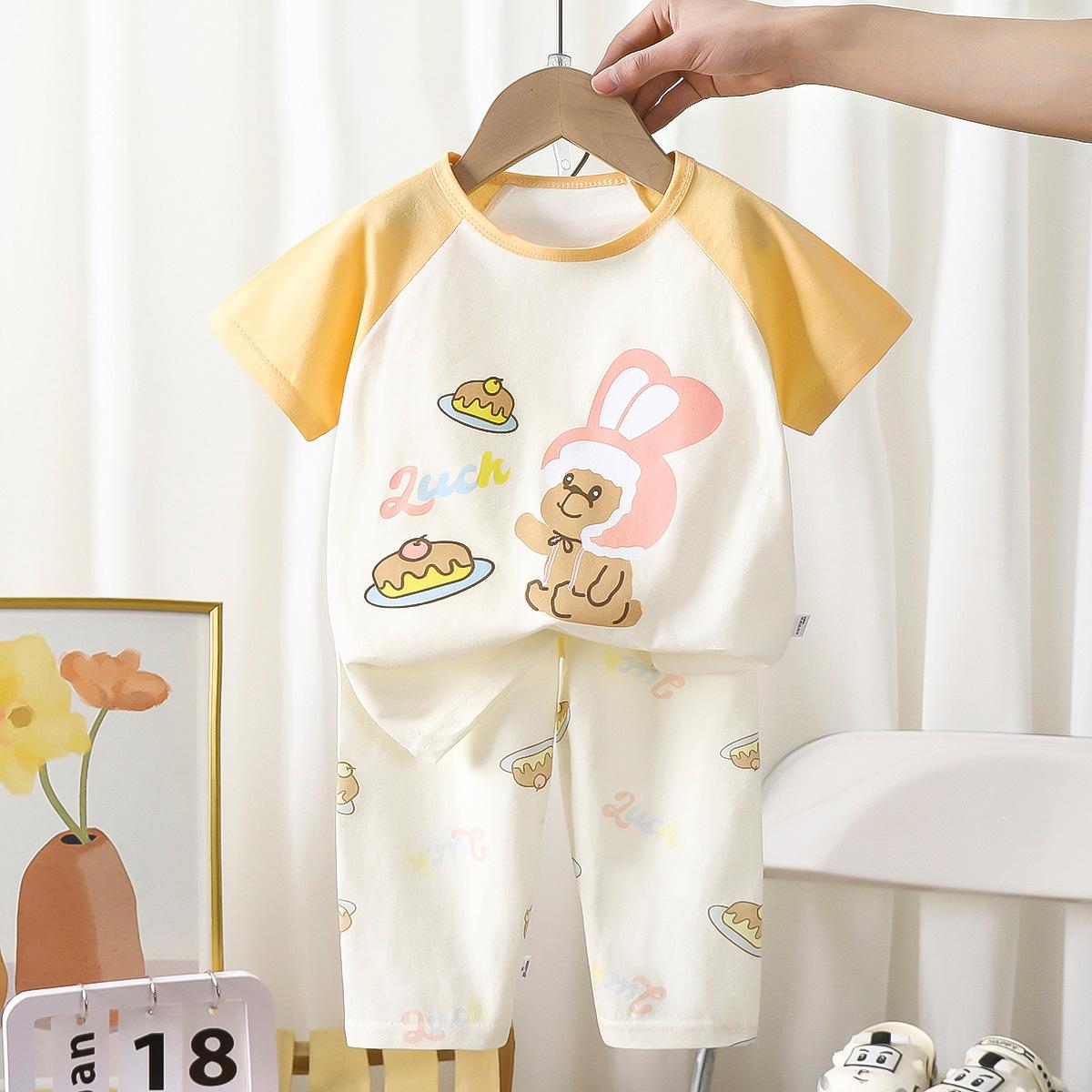 Children s Short-sleeved Suit Summer New Pure Cotton Boys Pajamas Girls Baby Air-conditioning Clothing Class A Summer Children s Clothing 80cm оранжевый