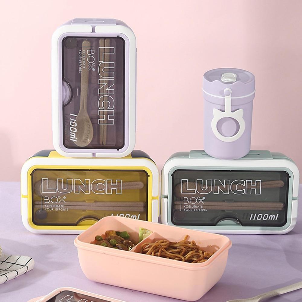2PCS 1.1L Insulated Lunch Box 2 Compartment Food Storage Container Leakproof Lunch Box  For Travel