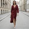 Women Midi Dresses Summer Deep V-Neck Dress, Ruffle Slim Waist Long Comfortable Dress Sleeves Solid Color Wrap for Daily Wear Party Breathable