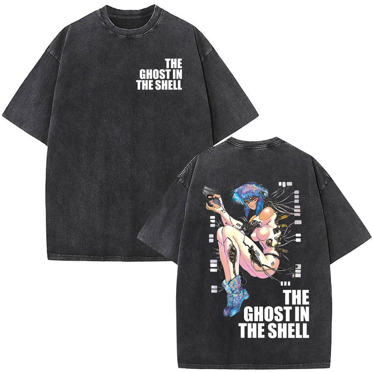 

Anime Vintage Washed Ghost in The Shell Motoko Kusanagi T Shirts Men Women Clothing Fashion Short Sleeve Oversized Tshirts Tops S