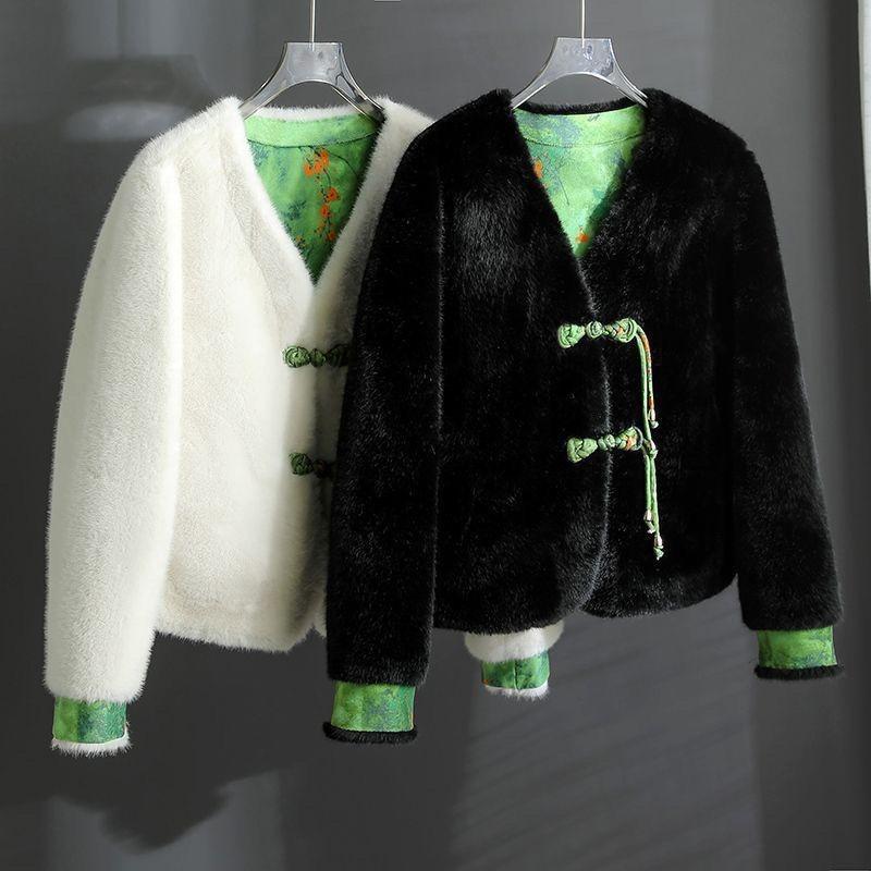 

Autumn and winter imitation fur mink velvet women s medium fur integrated short coat temperament buckle Average size 90 to 135 чорний