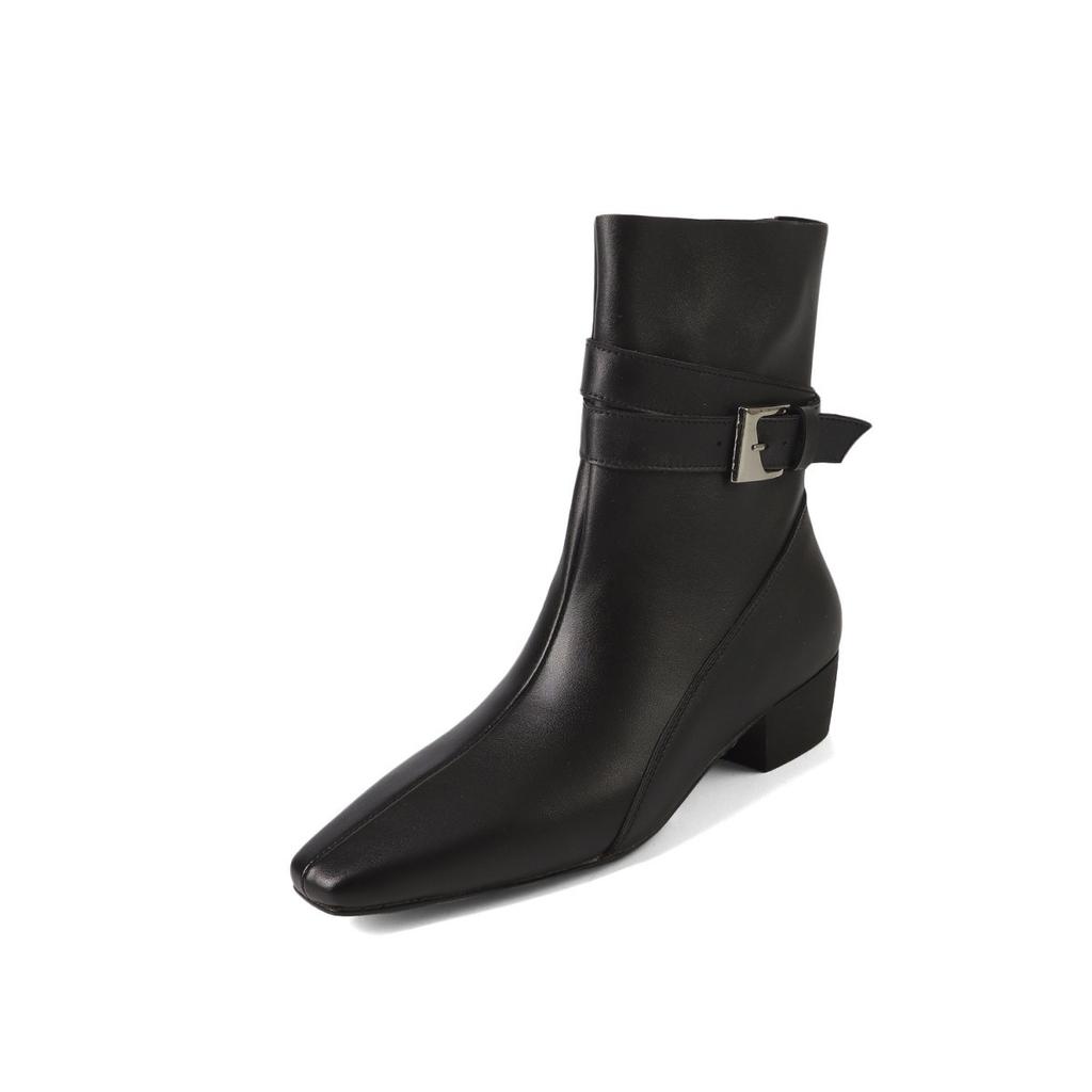 British style square head short boots new pedal thick heel belt buckle thin boots