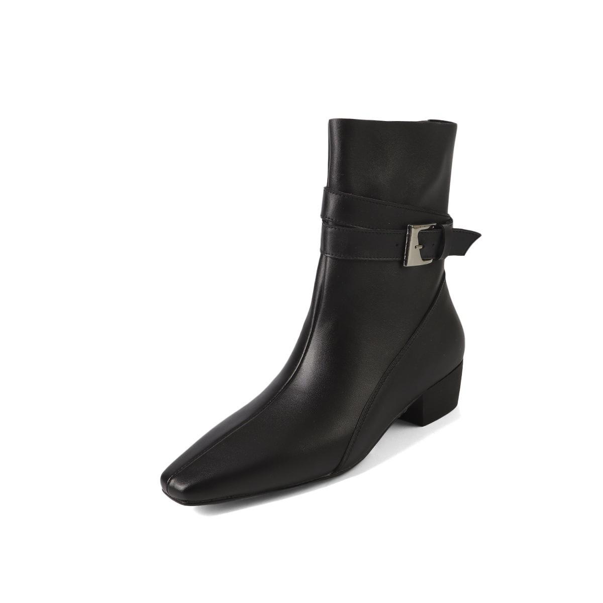 

Gray belt buckle square heel year suede women s versatile comfortable square head thick heel short boots women 40 чорний