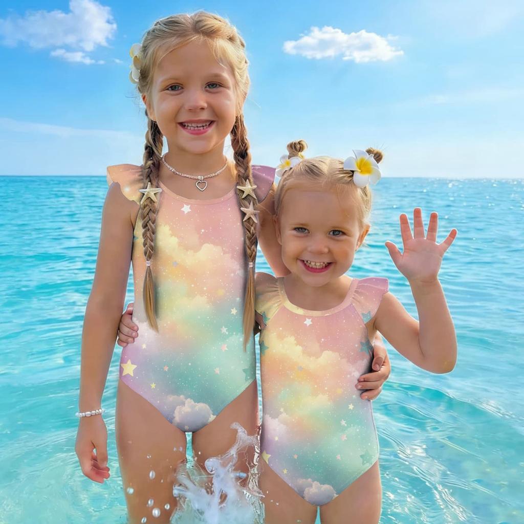 Mädchen Einteiler Badeanzug Sternenprint Ärmellos Sommer Badebekleidung Kinder Strandbekleidung Pool Badeanzug für Kleinkinder und Kinder