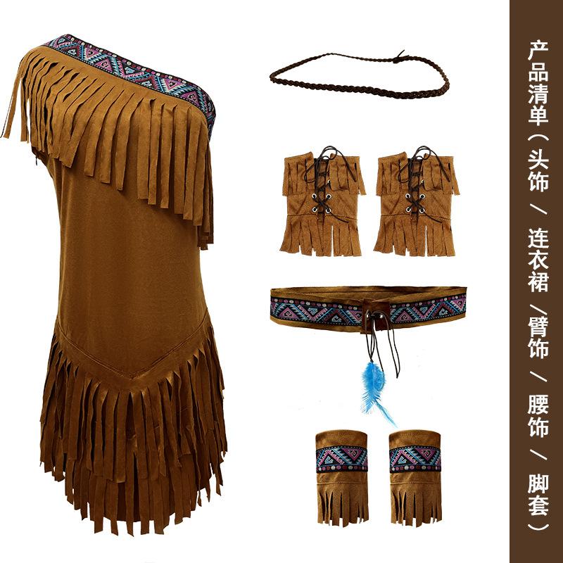 

Новый Хэллоуинский индейский национальный костюм с кисточками, платье дикого лесного охотника XL