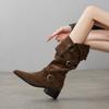 Fashion 2025 New Size 34-40 Knee High Boots for Women Genuine Leather Cow Suede Square Heels Winter Shoes Women Long Tall Sexy Boots