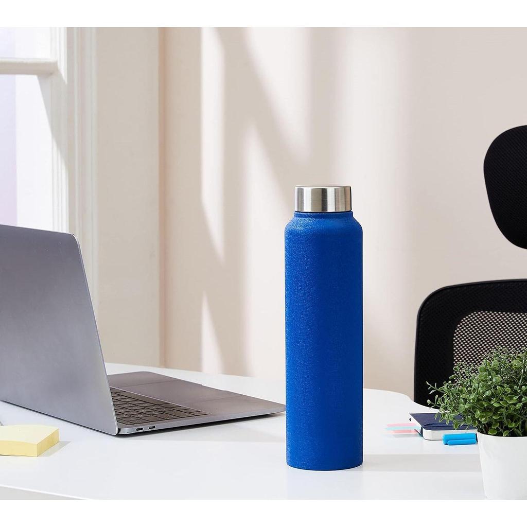 Stainless Steel Fridge Water Bottle | 1000 Ml | Textured Blue Finish (Set of 2)