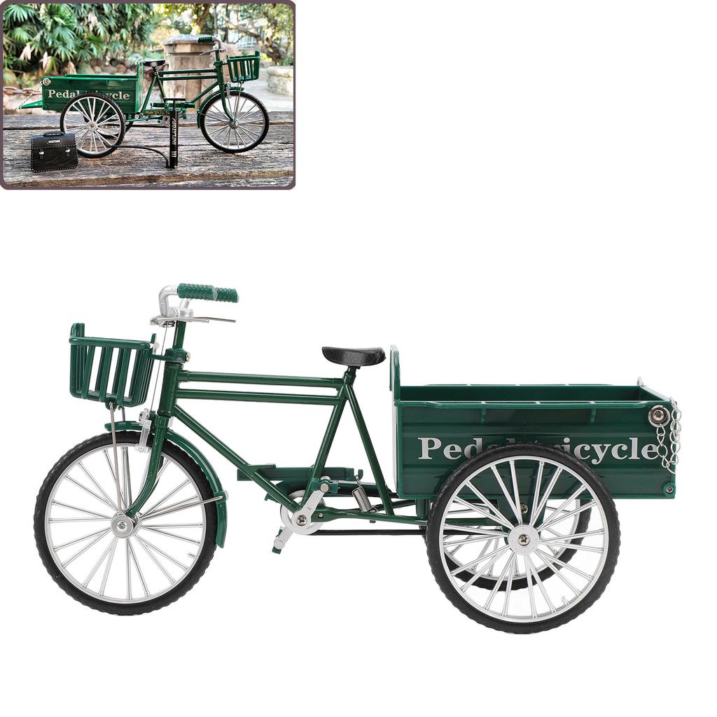 Miniature Alloy Retro Three Wheel Flatbed Truck Metal Tricycle Model Toy Vintage Car Home Decoration for