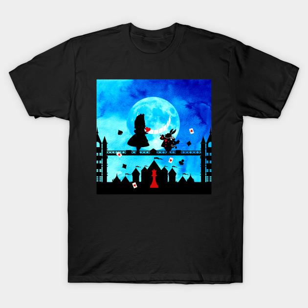 

Men Black Print T-shirt Alice In Wonderland - Magical Watercolor Night No-Cut Transfer Paper Print Cotton Tshirt M