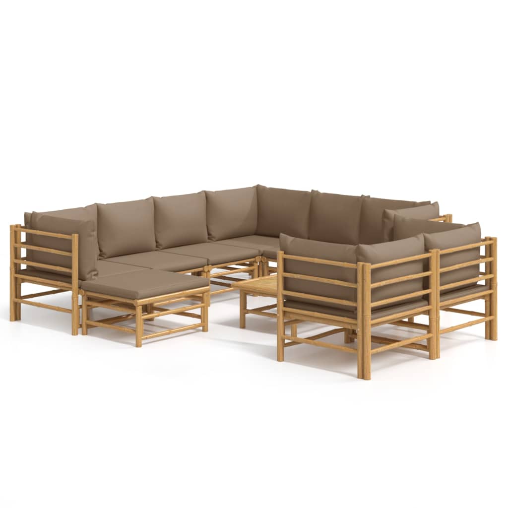 10 Piece Garden Lounge Set with Cushions Taupe Bamboo