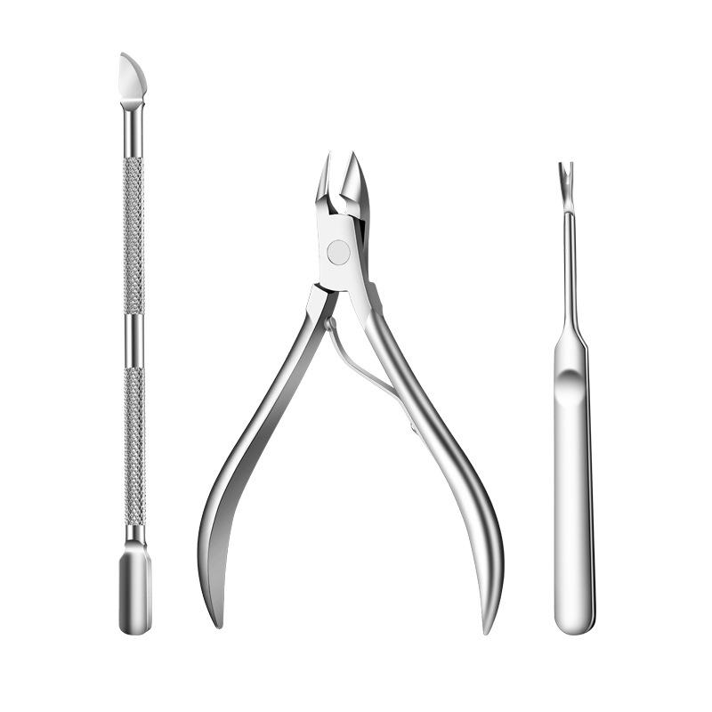 Stainless Steel Manicure Set: 3-Piece Dead Skin Scissors, Double-Headed Pusher, and Nail Clipper