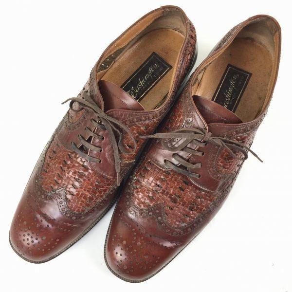 Washington/ Vintage Handmade Wingtip Business Shoes Leather Brown 24cm Braided Design(USED)