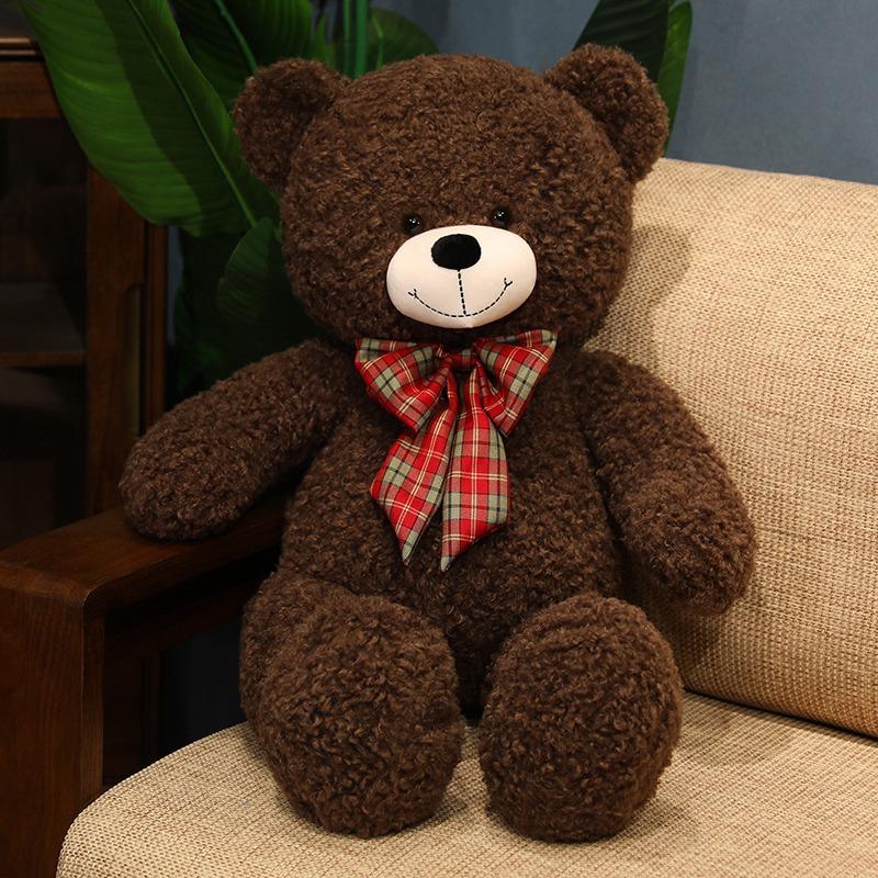

Large bow teddy bear doll plush toy big bear hug bear doll girl company soothing rag doll 80cm темно-коричневого