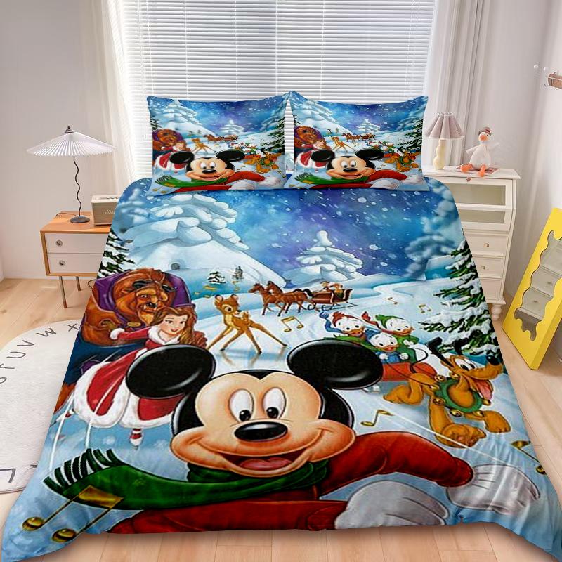 Poszewka na kołdrę Mickey Stitch Minnie Wesołych Świąt Zestaw pościeli z kreskówki Twin Full Dla Dzieci Prezenty Świąteczne Dekoracja Sypialni