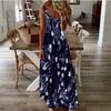 Damen Floral Maxikleid V-Ausschnitt Spaghettiträger Ärmellos Lockerer Schnitt Sommer Strandurlaub Langes Kleid