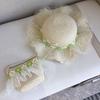 Girls Summer Straw Hat With Pearl Mesh And Bowknot Wide Brim Sun Hat For Kids Beach Princess Shade Cap
