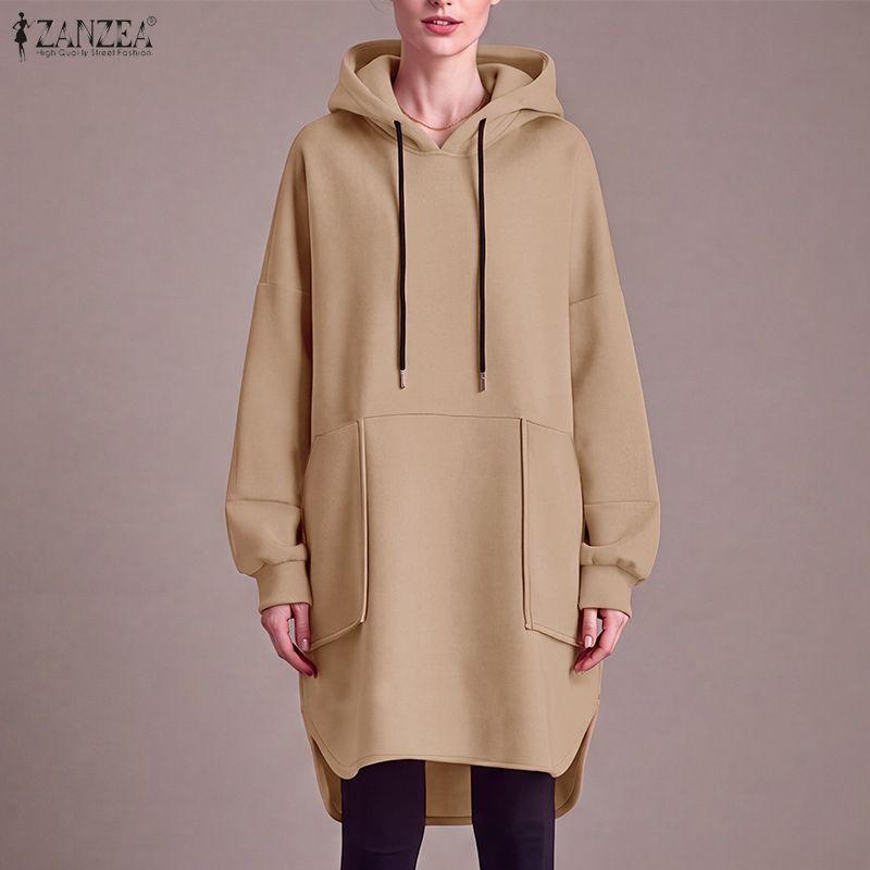 ZANZEA Women Hoodies Long Sleeve Autumn Casual Hooded Pullovers Long Sweatshirts