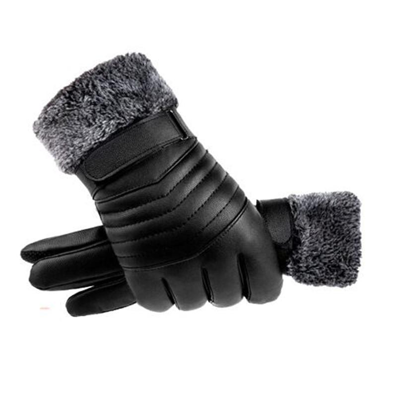 Men's Winter Windproof Leather Gloves - Fleece Lined, Touchscreen Compatible, for Outdoor Cycling & Motorcycling