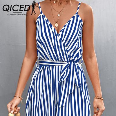 Women's Spring Summer Sexy V-neck Striped Suspender Jumpsuit Women