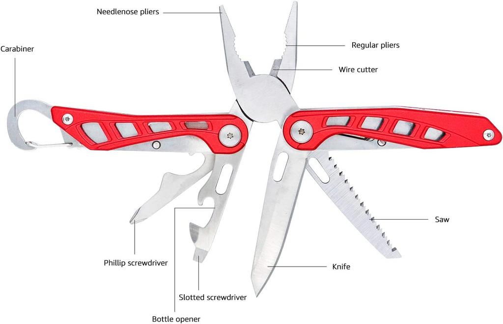 Amazon Basics with Nylon Red 8-in-1 Multi-Tool Case,