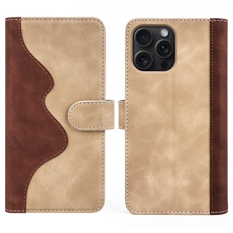 For iPhone 16 Pro Case Splicing Color PU Leather Phone Wallet Cover