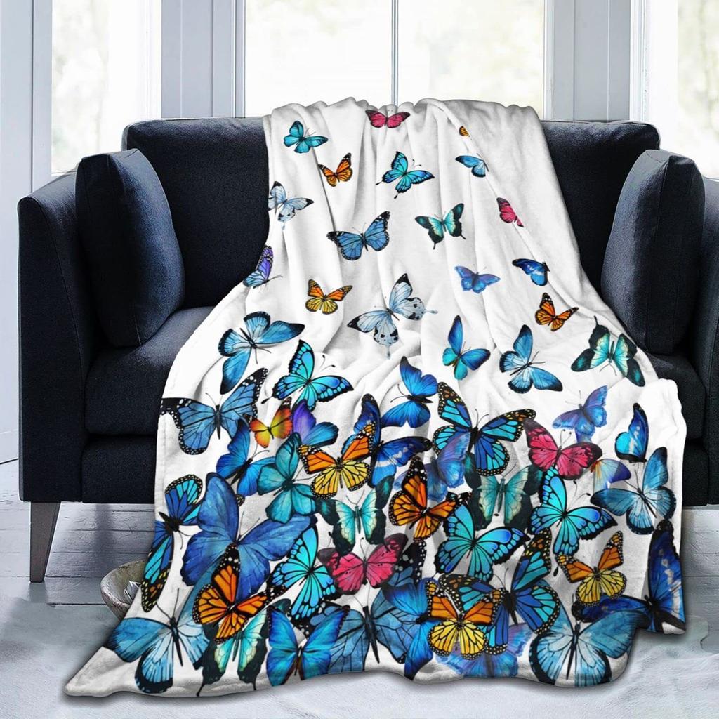 Colorful Butterfly Pattern Digitalprinted Polyester Bedroom Velvet Flannel Cover Blanket Fleece Soft Cover Blankets for Beds
