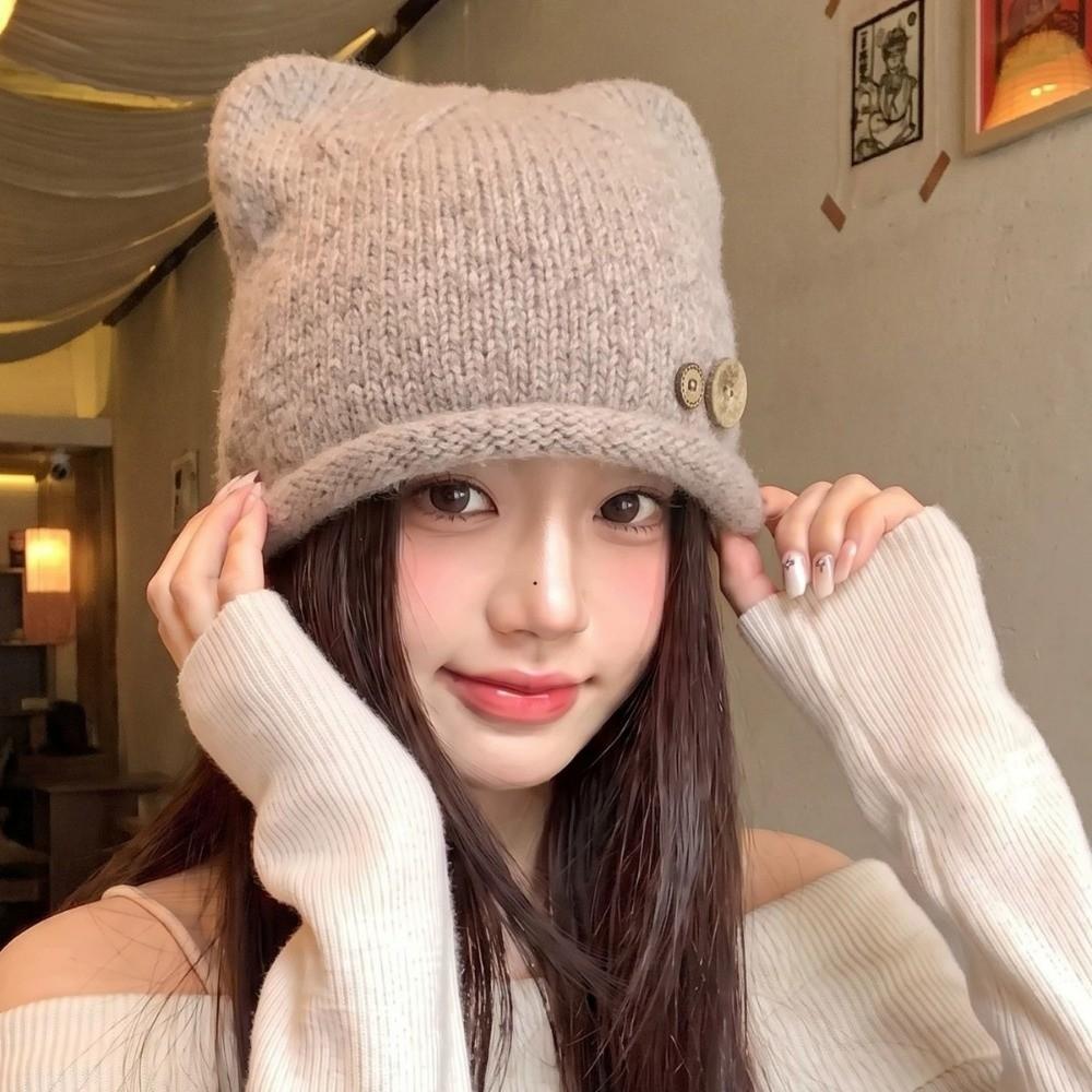 Windproof Pull-On Beanie Thick Warm Cold Weather Cap Casual Knit Beanie Hat for Women