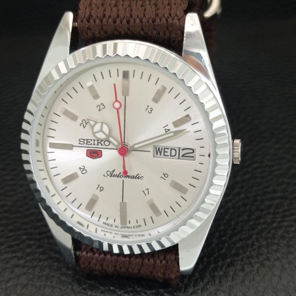 REFURBISHED SEIKO 5 AUTOMATIC 6309A JAPAN MENS VINTAGE SILVER WATCH a442833-1