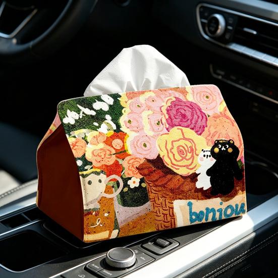 Tissue Box Rectangular Napkin Holder with Oil Painting Design Resistant To Fading Dispenser for Home Office Bathroom Kitchen Bedroom