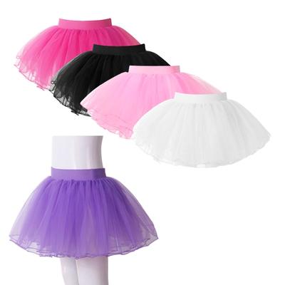 Mesh-Tutu-Rock für Mädchen und Kinder, 4-lagig, einfarbig, elastische Taille, Prinzessin, Ballett-Tanzrock