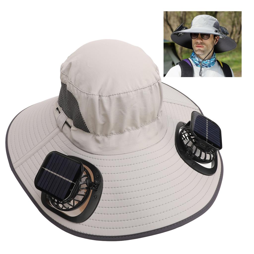 Detachable Sun Fan Hat 3 Speeds   UPF50 Breathable Wide Brim Sun Bucket Hat with 2 Solar Fan for Men