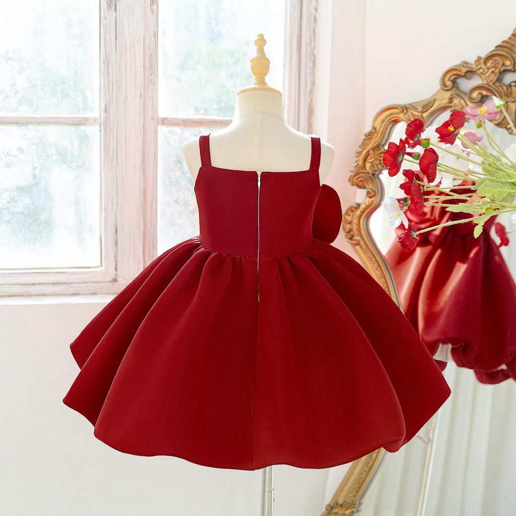 Girls' Spaghetti Strap Formal Dress with 3D Floral Design for Piano Performances