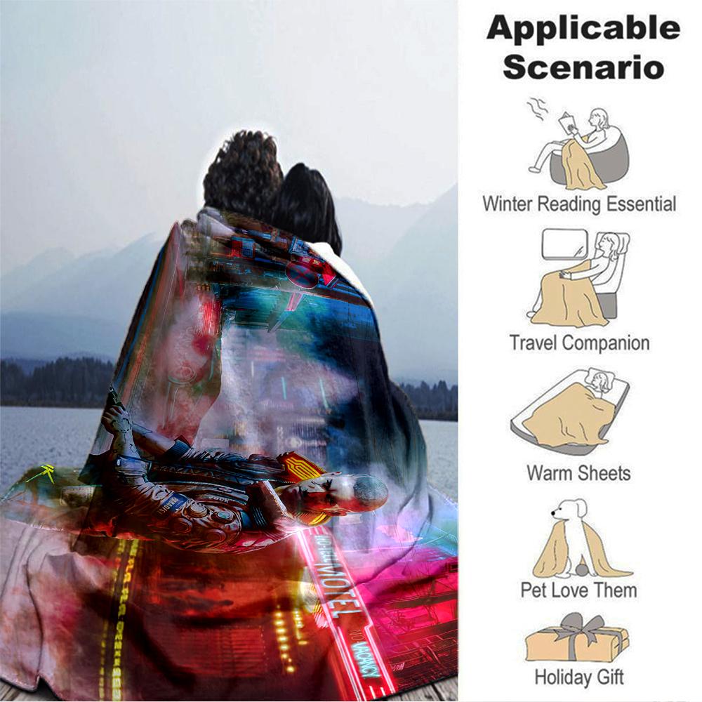 Cyberpunk Neon Cityscape Blanket Soft Throw Blanket For Home Bedroom Bed Sofa Travel Office Solid Christmas Blanket