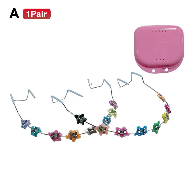 

1 пара мультяшных стоматологических металлических брекетов, дуга без крючков, металлические брекеты и лигатурные проволоки, красочное временное украшение для зубов