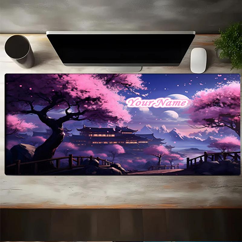 1PC Custom Name Cherry Blossom Fantasy Landscape Mouse Pad, Keyboard and Mouse Desk Pad, for Computer Notebook  Birthday Gift For Any Room Or Office