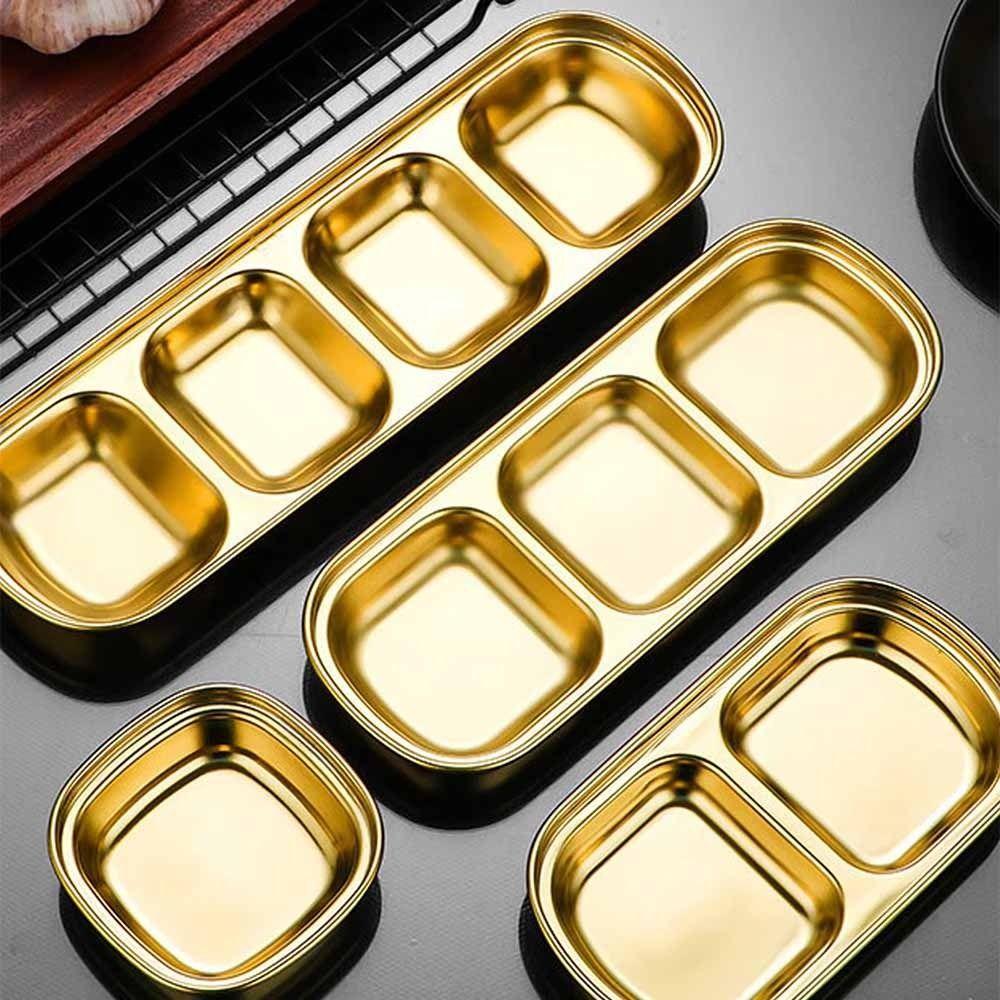 2Pcs 2/3/4 Grid Seasoning Dish Stainless Steel Sauce Plate  Restaurant Use