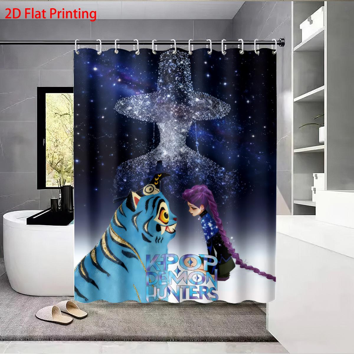 

1 шт. K-Pop Принт Охотники на демонов Водонепроницаемая Душевая Перегородка для Ванной Комнаты Приватность Подвесная Штора с 12 Крючками Легкая Установка 90x180cm