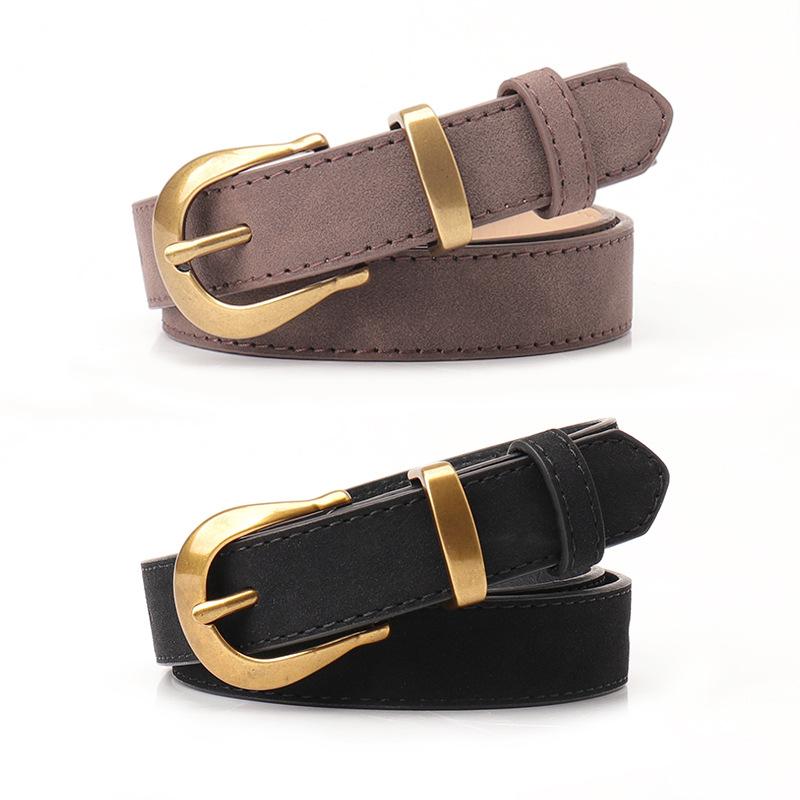 New Retro Versatile Women's Belt, Fashionable Simple Reverse Velvet Imitation Leather Belt for Women with High-end Decorative Belt