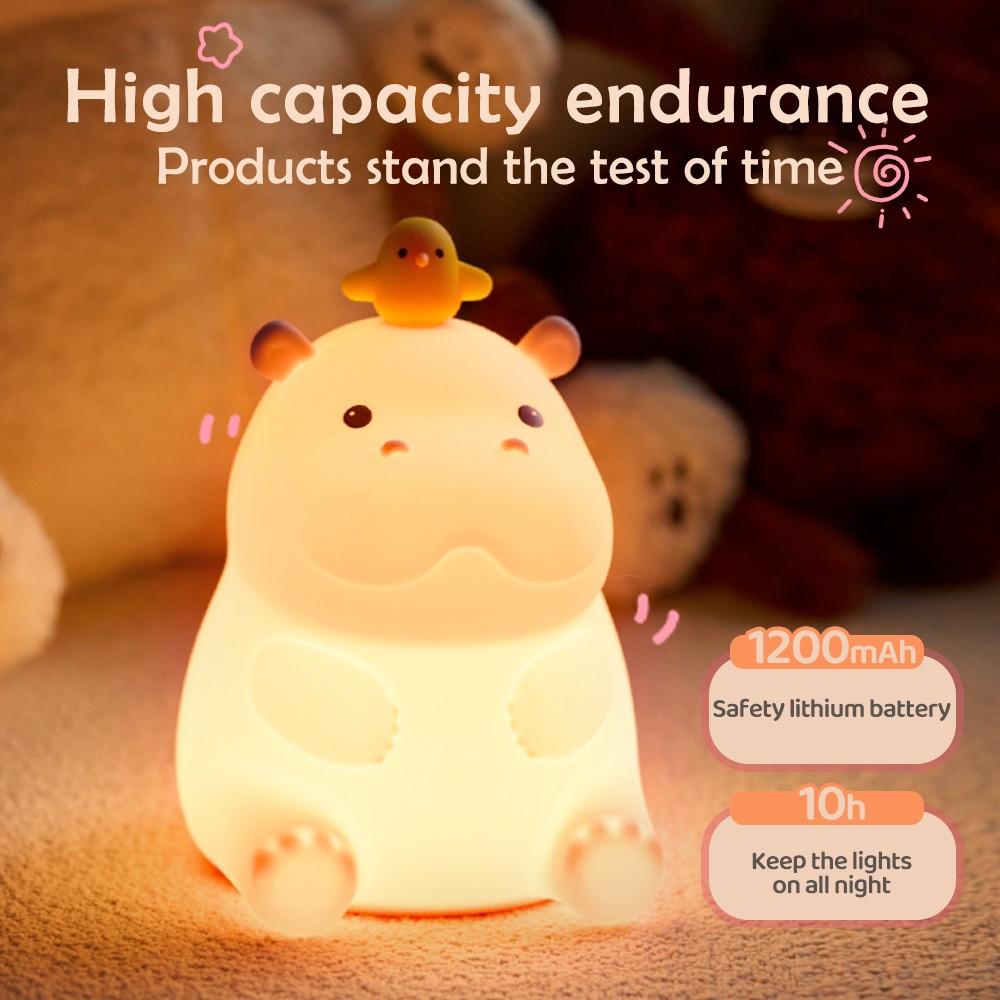 Cute Children's Silicone Night Light Novelty Fox Hippo Pat Toy Rechargeable With Touch Sensor Children's Bedroom Night Light