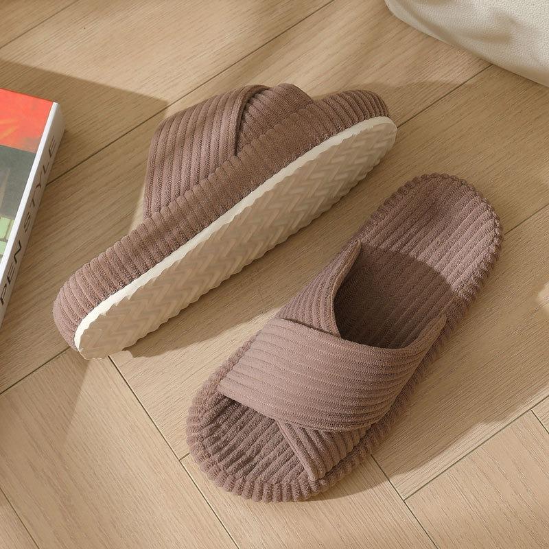 New corduroy thick-soled adhesive cotton slippers household autumn home indoor cross-pelvic sole shoes women